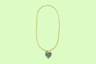 Paperclip Chain Necklace – Multi Confetti Heart Pendant – 18K Gold Plated Stainless Steel