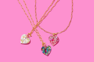 Paperclip Chain Necklace – Pink Confetti Heart Pendant – 18K Gold Plated Stainless Steel