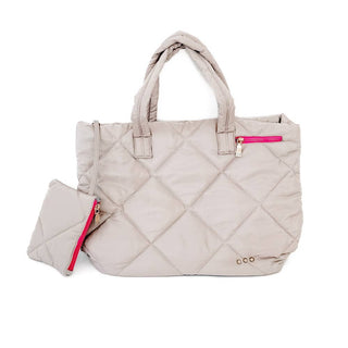 Presley Quilted Tote – Large Nylon Carryall With Matching Pouch