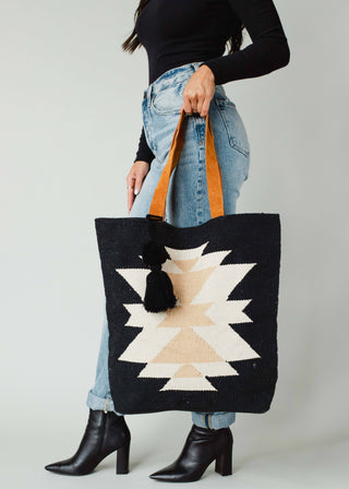 Black, Cream & Tan Aztec Tote