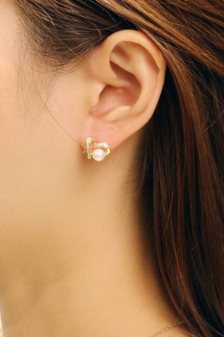 14K Heart Pearl Post Earrings: White Gold