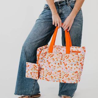 Presley Quilted Tote – Large Nylon Carryall With Matching Pouch