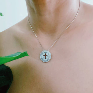Shine Circle Cross Necklace – Cubic Zirconia Round Pendant on 16–20" Adjustable Chain – Gold or Silver