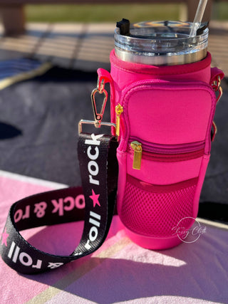 Neoprene Tumbler Sleeve Hot Pink- RTS: Hot Pink Black Aqua Geo