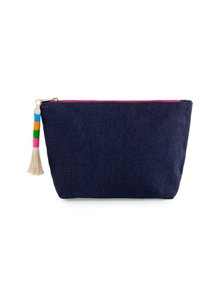 Cutie Zip Pouch – Woven Jute & PVC with Tassel | Turquoise, Navy, Orange, Pink