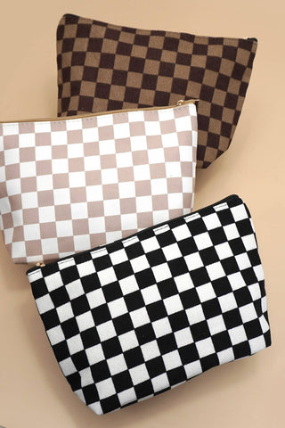 Checkered Cosmetic Makeup Pouch – Travel & Toiletry Organizer