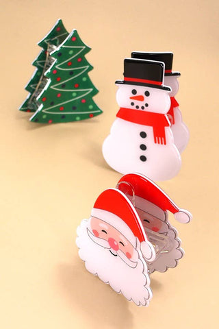 Christmas Tree, Santa & Snowman Hair Claw Clips – Festive Holiday Accessories