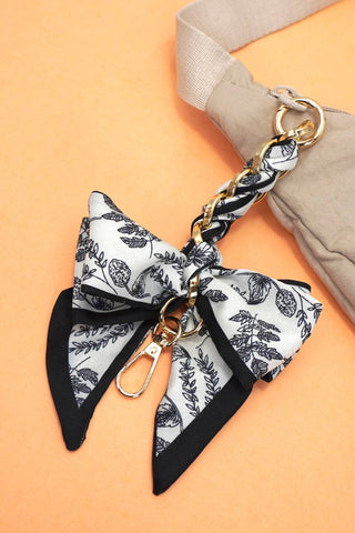 Silk Floral Bow Charm – Vintage-Inspired Keychain Accessory