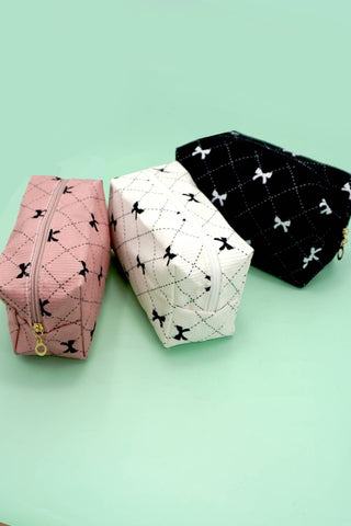 Bow Cosmetic Bag – Compact Zipper Pouch for Makeup & Essentials