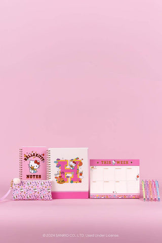 Hello Kitty College Letters Pencil Pouch – Vegan Leather Zipper Bag with Wristlet Strap – 8.75" x 4.25"
