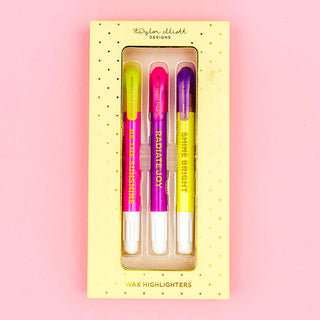 Shine Bright Wax Highlighter Set – 3 Colors – Gold Foil Gift Box – Boutique Stationery