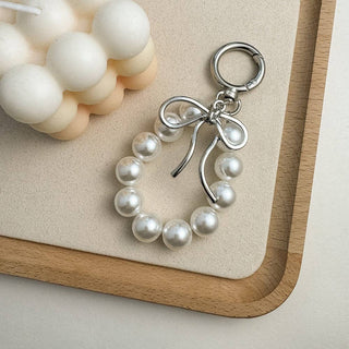 Pearl Bow Bag Charm Keychain – Feminine Accessory