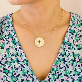 Shine Circle Cross Necklace – Cubic Zirconia Round Pendant on 16–20" Adjustable Chain – Gold or Silver