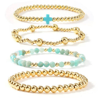 Boho Cross Multi-Colorful Beaded Stretch Bracelet – Elastic Fit, Gold Plated, Lead & Nickel Free