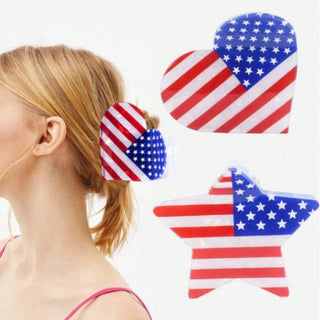 Patriotic Hair Claws – Red White & Blue Star and Heart Clips