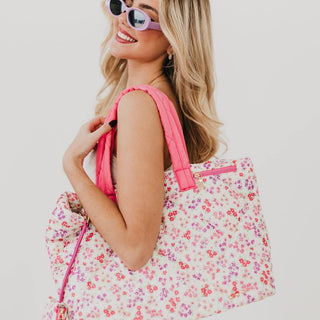 Presley Quilted Tote – Large Nylon Carryall With Matching Pouch