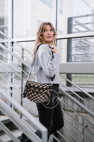 Farah Fanny Pack Shoulder Sling Bag - Tan Checkered