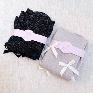 Shimmer Chic Bow Embellished Socks Set – 2 Pairs
