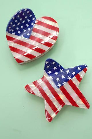 Patriotic Hair Claws – Red White & Blue Star and Heart Clips