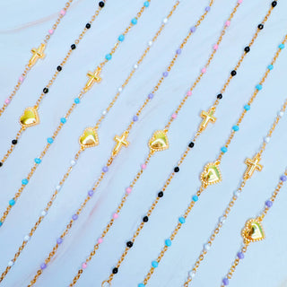 Dainty Color Dots Chain Cross Bracelet