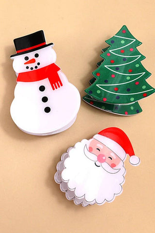 Christmas Tree, Santa & Snowman Hair Claw Clips – Festive Holiday Accessories