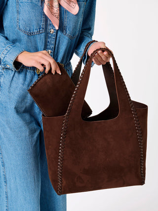 Piper Zip Pouch – Faux Suede with Whipstitch & Tassel