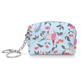 Birds in the Cherry Tree Key Chain Pouch – Vegan Leather Mini Bag with Key Ring & Clasp