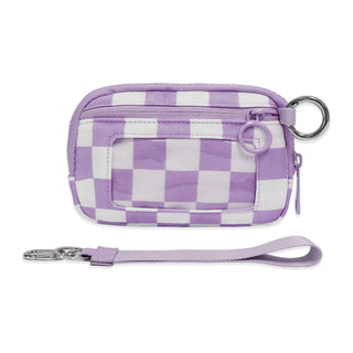Lilac & White Checkered Wristlet Wallet – Pastel Nylon ID Wallet with Strap