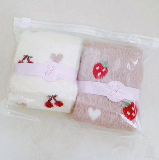 Cherry & Strawberry Fuzzy Socks – Set of 2