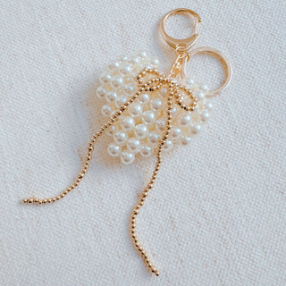 Pearl Knit Heart Bag Charm – Bow Accent