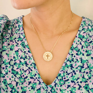 Shine Circle Cross Necklace – Cubic Zirconia Round Pendant on 16–20" Adjustable Chain – Gold or Silver