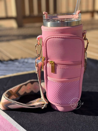 Neoprene Tumbler Sleeve Blush Pink- RTS: Grey Pink Camo w/ Silver Stripe