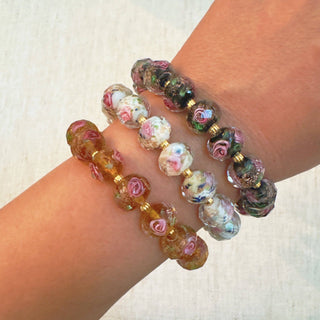 Vintage Rose Glass Bead Stretch Bracelet – Stackable