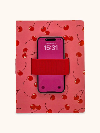Fresh-Picked Cherries Casey Notebook with Phone Loop – 192 Lined Pages – 100 gsm Paper – 7.12" x 9.62"