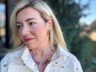 Beaded Necklace - Multi-Colored + Clear - Sophie