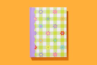Hardcover Notebook - Green Gingham w/ Flowers