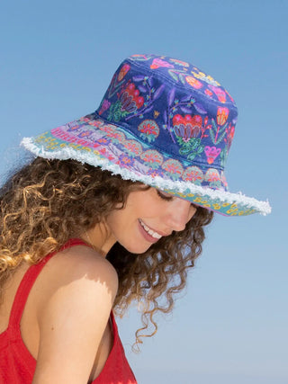 Sandy Days Bucket Hat – Teal Folk Border or Watercolor Patchwork