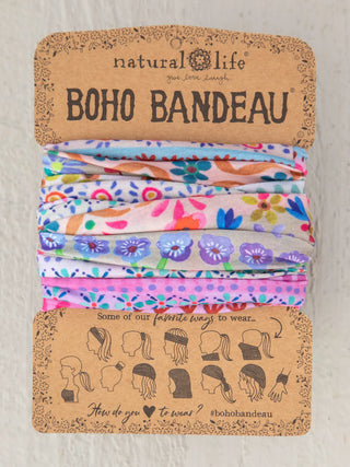 Full Boho Bandeau® Headband – Multi-Way Style - Cream Border