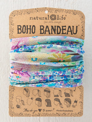 Full Boho Bandeau® Headband – Multi-Way Style - Blue Watercolor Patchwork