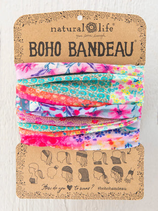 Full Boho Bandeau® Headband – Multi-Way Style - Pink Watercolor Patchwork