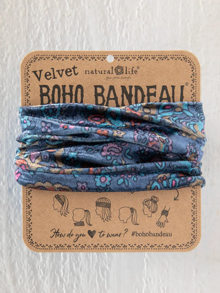 Velvet Boho Bandeau® Headband – Soft, Versatile & Effortlessly Chic -  Retro Paisley Navy