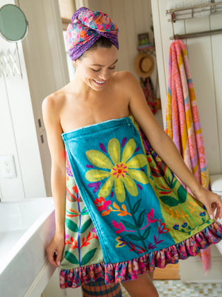 Towel Wrap – Teal Flowers
