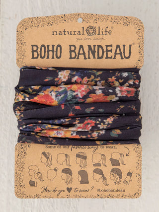 Full Boho Bandeau® Headband – Multi-Way Style - Black Red Bouquets