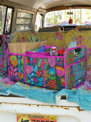 Car Trunk Organizer – Navy Folk Flower