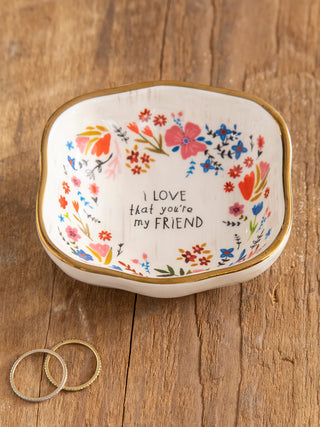 Antiqued Trinket Bowl – Heartfelt Ceramic Gift with Gold Rim (Multiple Designs)