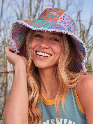 Sandy Days Bucket Hat – Teal Folk Border or Watercolor Patchwork