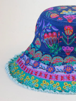 Sandy Days Bucket Hat – Teal Folk Border or Watercolor Patchwork