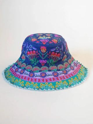 Sandy Days Bucket Hat – Teal Folk Border or Watercolor Patchwork