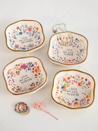 Antiqued Trinket Bowl – Heartfelt Ceramic Gift with Gold Rim (Multiple Designs)