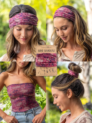 Full Boho Bandeau® Headband – Multi-Way Style - Mauve India Vines